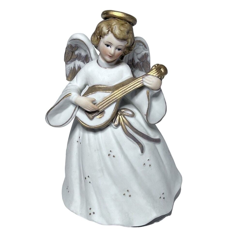 Berman & Anderson Angel with Mandolin Music Box - Silent Night, Japan Vintage